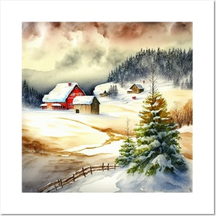 Chritsmas Snow Winter Watercolor Landscapes series 1 Posters and Art